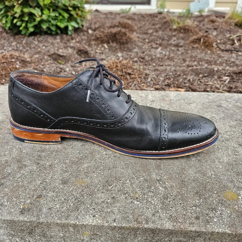 Johnston & Murphy 9.5 Cap Toe Dress Shoes Black‎ Leather Brogue Oxfords Work